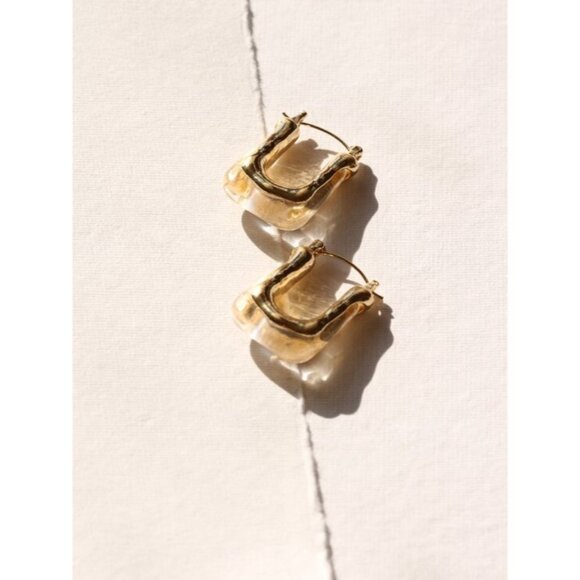 14K Gold Filled White Resin Earrings - Picture 4 of 7